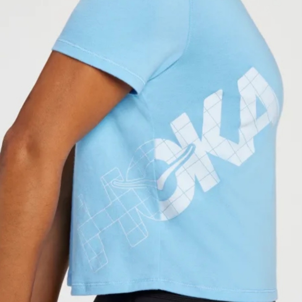 HOKA ONE ONE Blue Cropped Running Workout Gym Tee L - Picture 7 of 11